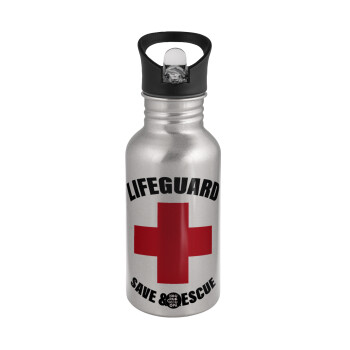Lifeguard Save & Rescue, Παγούρι νερού Ασημένιο με καλαμάκι, ανοξείδωτο ατσάλι 500ml