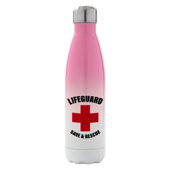 Lifeguard Save & Rescue, Μεταλλικό παγούρι θερμός Ροζ/Λευκό (Stainless steel), διπλού τοιχώματος, 500ml