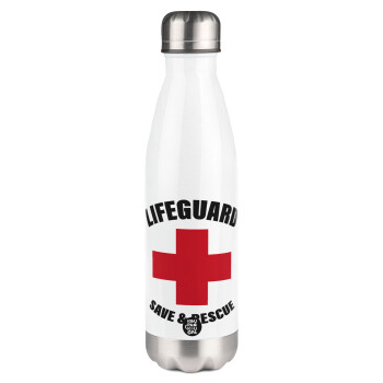 Lifeguard Save & Rescue, Μεταλλικό παγούρι θερμός Λευκό (Stainless steel), διπλού τοιχώματος, 500ml