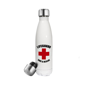 Lifeguard Save & Rescue, Μεταλλικό παγούρι θερμός Λευκό (Stainless steel), διπλού τοιχώματος, 500ml