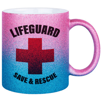 Lifeguard Save & Rescue, Κούπα Χρυσή/Μπλε Glitter, κεραμική, 330ml
