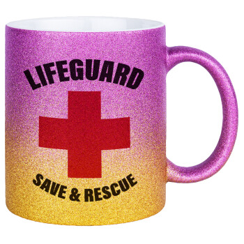 Lifeguard Save & Rescue, Κούπα Χρυσή/Ροζ Glitter, κεραμική, 330ml