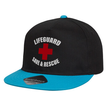 Lifeguard Save & Rescue, Καπέλο παιδικό Flat Snapback, Μαύρο/Μπλε (100% ΒΑΜΒΑΚΕΡΟ, ΠΑΙΔΙΚΟ, UNISEX, ONE SIZE)