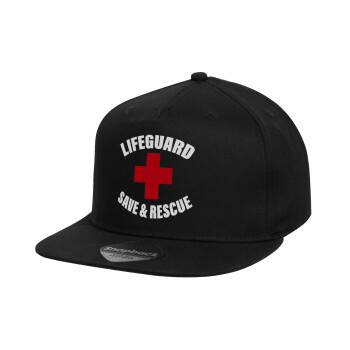 Lifeguard Save & Rescue, Καπέλο παιδικό Flat Snapback, Μαύρο (100% ΒΑΜΒΑΚΕΡΟ, ΠΑΙΔΙΚΟ, UNISEX, ONE SIZE)