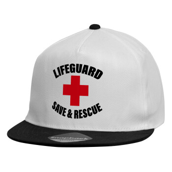 Lifeguard Save & Rescue, Καπέλο παιδικό Flat Snapback, Λευκό (100% ΒΑΜΒΑΚΕΡΟ, ΠΑΙΔΙΚΟ, UNISEX, ONE SIZE)