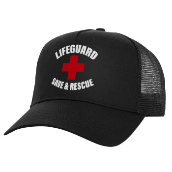 Lifeguard Save & Rescue, Καπέλο Structured Trucker, Μαύρο, 100% βαμβακερό, (UNISEX, ONE SIZE)