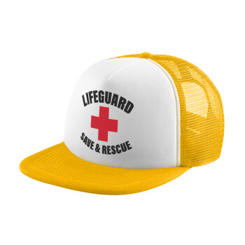Lifeguard Save & Rescue, Adult Soft Trucker Hat with Yellow/White Mesh (POLYESTER, ADULT, UNISEX, ONE SIZE)