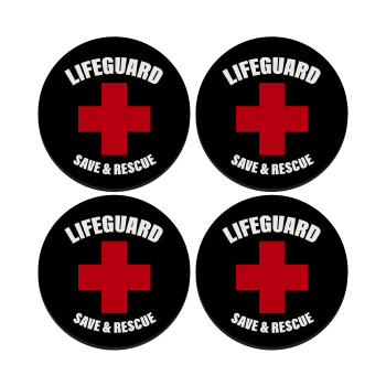 Lifeguard Save & Rescue, SET of 4 round wooden coasters (9cm)