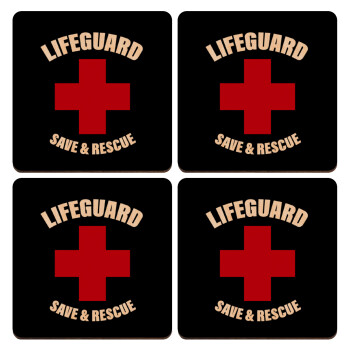 Lifeguard Save & Rescue, ΣΕΤ x4 Σουβέρ ξύλινα τετράγωνα plywood (9cm)