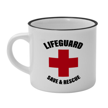 Lifeguard Save & Rescue, Κούπα κεραμική vintage Λευκή/Μαύρη 230ml