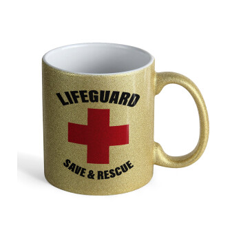 Lifeguard Save & Rescue, Κούπα Χρυσή Glitter που γυαλίζει, κεραμική, 330ml