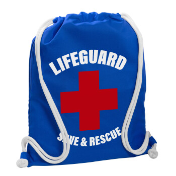 Lifeguard Save & Rescue, Τσάντα πλάτης πουγκί GYMBAG Μπλε, με τσέπη (40x48cm) & χονδρά κορδόνια