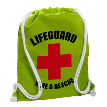 Lifeguard Save & Rescue, Backpack bag GYMBAG LIME GREEN, with pocket (40x48cm) & thick cords
