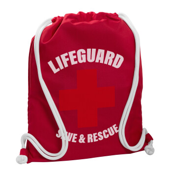 Lifeguard Save & Rescue, Τσάντα πλάτης πουγκί GYMBAG Κόκκινη, με τσέπη (40x48cm) & χονδρά κορδόνια