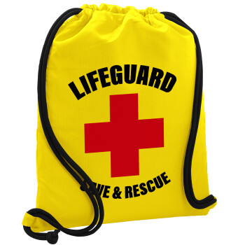 Lifeguard Save & Rescue, Τσάντα πλάτης πουγκί GYMBAG Κίτρινη, με τσέπη (40x48cm) & χονδρά κορδόνια