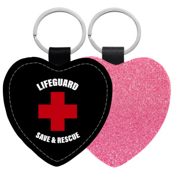 Lifeguard Save & Rescue, Μπρελόκ PU δερμάτινο glitter καρδιά ΡΟΖ