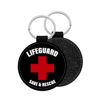 Lifeguard Save & Rescue, Μπρελόκ Δερματίνη, στρογγυλό ΜΑΥΡΟ (5cm)