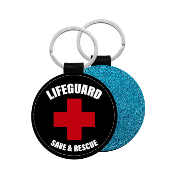 Lifeguard Save & Rescue, Μπρελόκ Δερματίνη, στρογγυλό ΜΠΛΕ (5cm)