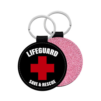 Lifeguard Save & Rescue, Μπρελόκ Δερματίνη, στρογγυλό ΡΟΖ (5cm)