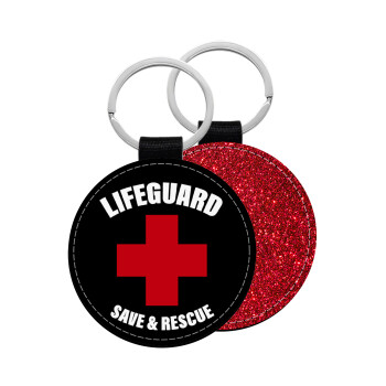 Lifeguard Save & Rescue, Μπρελόκ Δερματίνη, στρογγυλό ΚΟΚΚΙΝΟ (5cm)