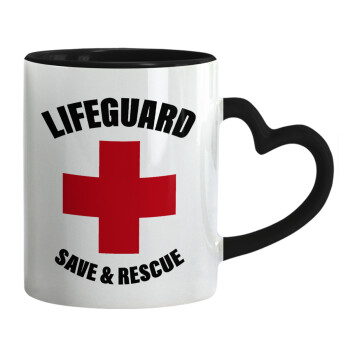 Lifeguard Save & Rescue, Κούπα καρδιά χερούλι μαύρη, κεραμική, 330ml