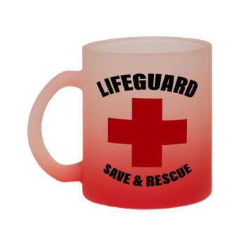 Lifeguard Save & Rescue, Κούπα γυάλινη δίχρωμη με βάση το κόκκινο ματ, 330ml