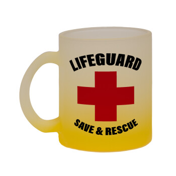 Lifeguard Save & Rescue, Κούπα γυάλινη δίχρωμη με βάση το κίτρινο ματ, 330ml