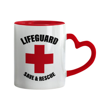 Lifeguard Save & Rescue, Mug heart red handle, ceramic, 330ml