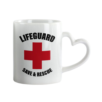 Lifeguard Save & Rescue, Κούπα καρδιά χερούλι λευκή, κεραμική, 330ml