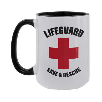 Lifeguard Save & Rescue, Κούπα Mega 15oz, κεραμική Μαύρη, 450ml