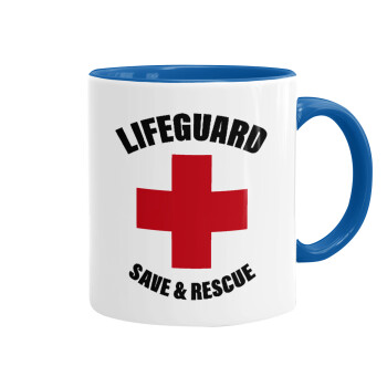 Lifeguard Save & Rescue, Mug colored blue, ceramic, 330ml