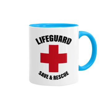Lifeguard Save & Rescue, Mug colored light blue, ceramic, 330ml