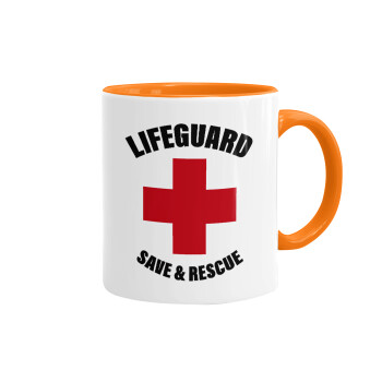 Lifeguard Save & Rescue, Mug colored orange, ceramic, 330ml