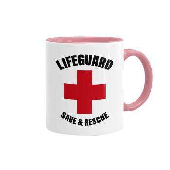 Lifeguard Save & Rescue, Mug colored pink, ceramic, 330ml