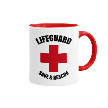 Lifeguard Save & Rescue, Κούπα χρωματιστή κόκκινη, κεραμική, 330ml