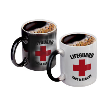 Lifeguard Save & Rescue, Color changing magic Mug, ceramic, 330ml when adding hot liquid inside, the black colour desappears (1 pcs)