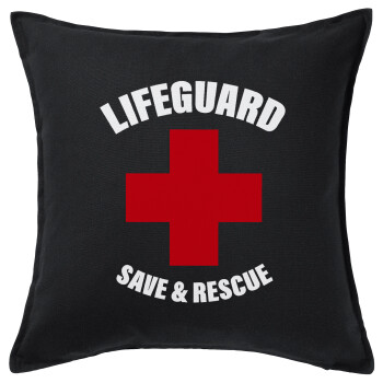 Lifeguard Save & Rescue, Μαξιλάρι καναπέ Μαύρο 100% βαμβάκι, περιέχεται το γέμισμα (50x50cm)