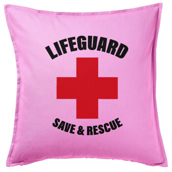 Lifeguard Save & Rescue, Μαξιλάρι καναπέ ΡΟΖ 100% βαμβάκι, περιέχεται το γέμισμα (50x50cm)