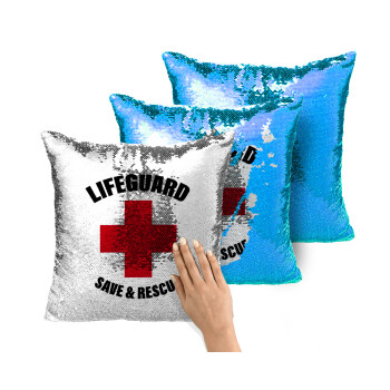 Lifeguard Save & Rescue, Μαξιλάρι καναπέ Μαγικό Μπλε με πούλιες 40x40cm περιέχεται το γέμισμα