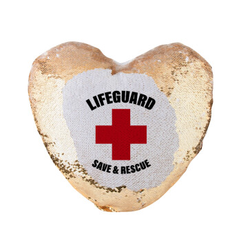 Lifeguard Save & Rescue, Μαξιλάρι καναπέ καρδιά Μαγικό Χρυσό με πούλιες 40x40cm περιέχεται το  γέμισμα