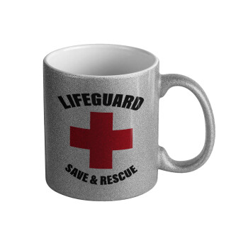Lifeguard Save & Rescue, Κούπα Ασημένια Glitter που γυαλίζει, κεραμική, 330ml