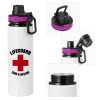 Metallic water bottle with safety lid, 850ml aluminum