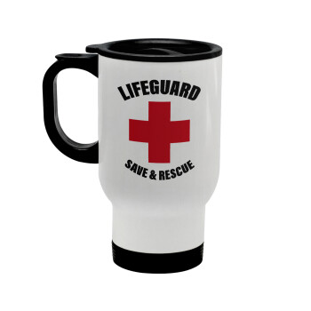 Lifeguard Save & Rescue, Stainless steel travel mug with lid, double wall white 450ml