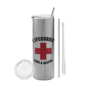 Lifeguard Save & Rescue, Tumbler stainless steel Silver 600ml, with metal straw & cleaning brush