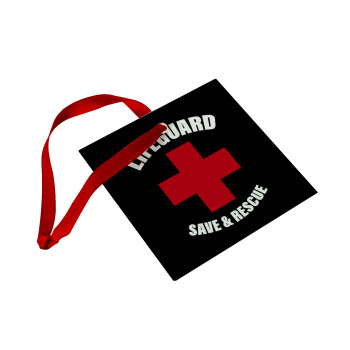 Lifeguard Save & Rescue, Χριστουγεννιάτικο στολίδι γυάλινο τετράγωνο 9x9cm