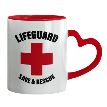 Lifeguard Save & Rescue, Mug heart red handle, ceramic, 330ml