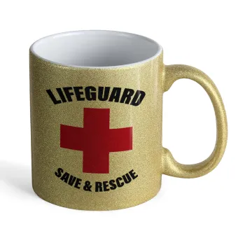 Lifeguard Save & Rescue, Κούπα Χρυσή Glitter που γυαλίζει, κεραμική, 330ml