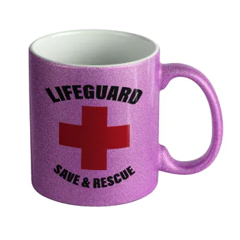 Lifeguard Save & Rescue, Κούπα Μωβ Glitter που γυαλίζει, κεραμική, 330ml