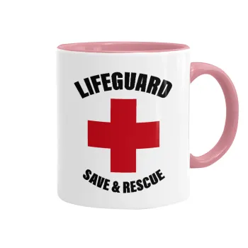 Lifeguard Save & Rescue, Mug colored pink, ceramic, 330ml