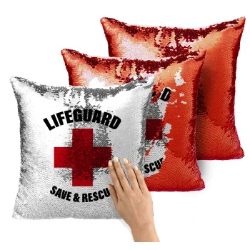 Lifeguard Save & Rescue, Μαξιλάρι καναπέ Μαγικό Κόκκινο με πούλιες 40x40cm περιέχεται το γέμισμα